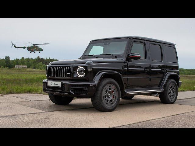 Armored vehicle RIDA based on Mercedes G-class 63 AMG & BURANs & mil Mi-8 Hip helicopters escort