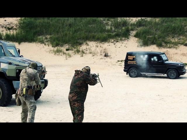 VR8 Shooting test: Armored vehicle RIDA based on Mercedes G-class
